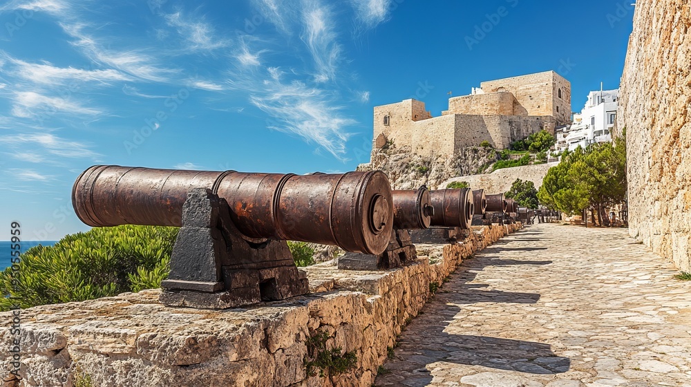 Old cannons guarding the fortress of the old historic city of Ibiza, Ibiza Island, Balearic Islands, Spain Old cannons guarding the fortress of the old historic city of Ibiza, Ibiza Island, Balearic Islands, Spain