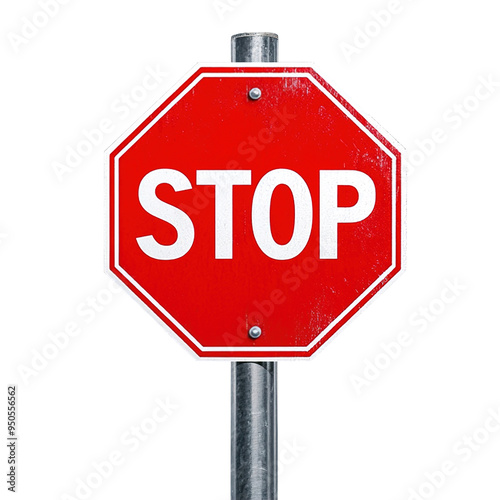 Stop road sign isolated on transparent background. Octagonal STOP sign, prohibition, restriction of traffic.