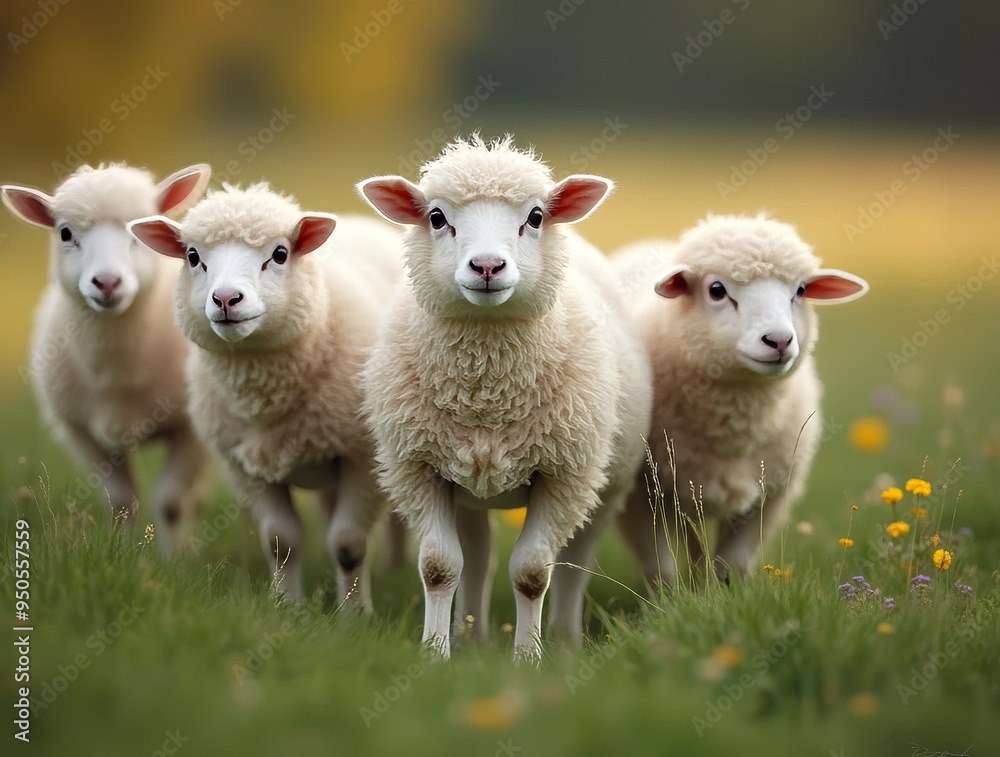 Obraz premium Niedliche Lämmer auf der Weide