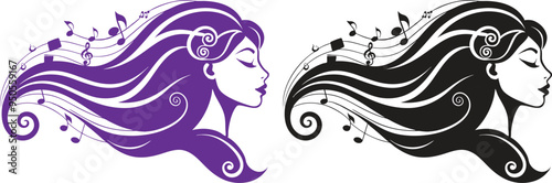 Black woman with music notes in her hair, vector illustration.