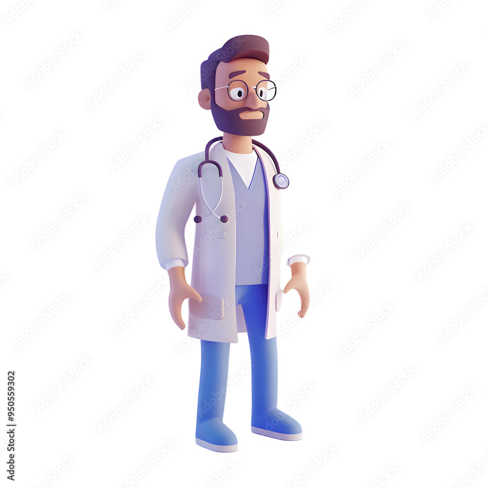 Cute 3d isometric cartoon doctor isolated on transparent background Cute 3d isometric cartoon doctor isolated on transparent background