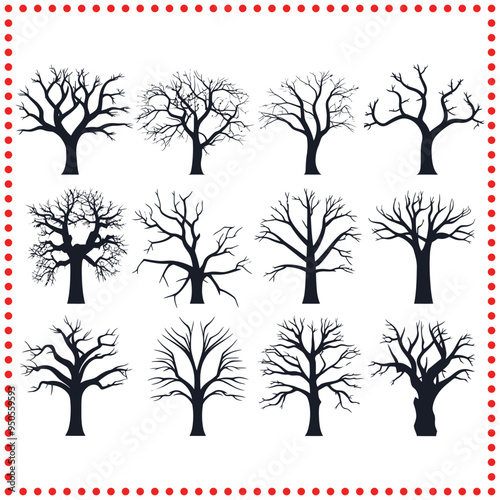 Stylized Silhouettes of Leafless Trees Elegant Winter Tree Vector Designs