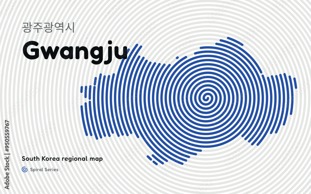 Creative Gwangju Map with Spiral Pattern. South Korea regional map series