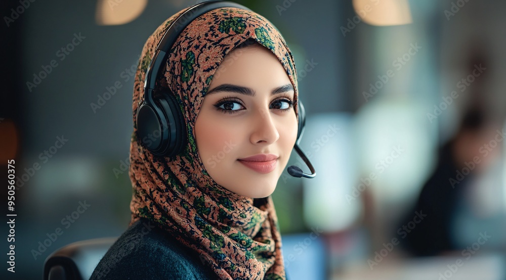 Professional Muslim Woman in Hijab Working as a Call Center Representative Professional Muslim Woman in Hijab Working as a Call Center Representative