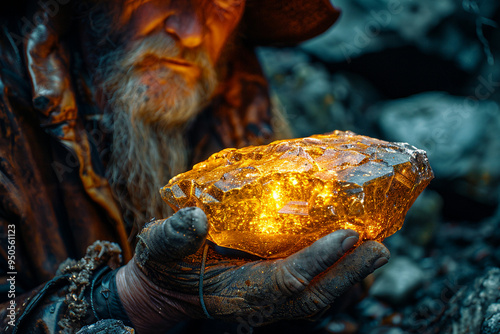 Miner uncovers shiny golden bitcoin while searching through rocks photo