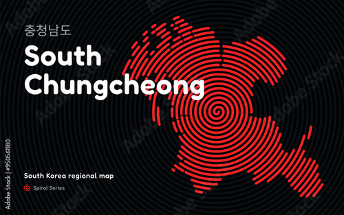 Creative South Chungcheong Map with Spiral Pattern. South Korea regional map series