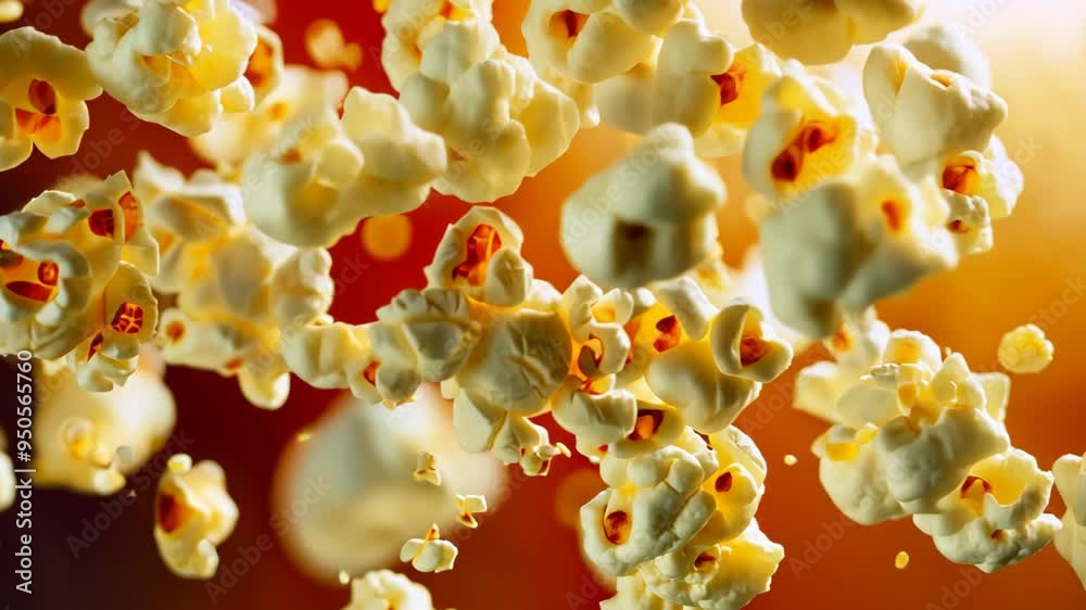 Watch kernels pop into fluffy popcorn in slow motion amidst a smoky backdrop during a late-night snack preparation