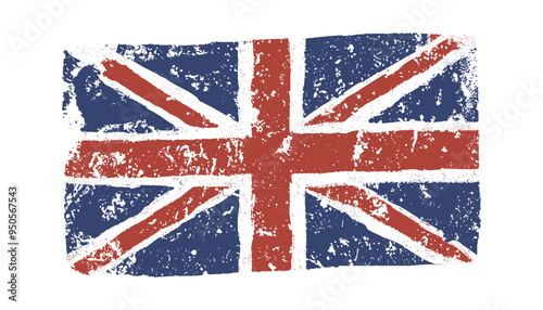 Weathered British Flag with Vintage Grunge Effect on White Background