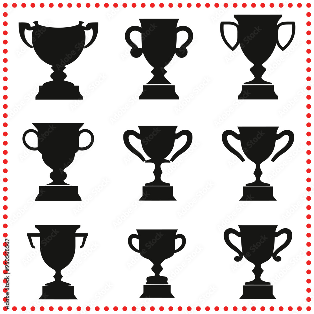 Stylized Trophy Cup Silhouette Collection Vector Awards for Victory and Honor Stylized Trophy Cup Silhouette Collection Vector Awards for Victory and Honor