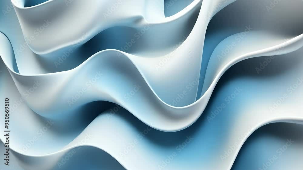 Exploring fluid motion in abstract blue waves with intricate shapes and soft textures in a serene setting
