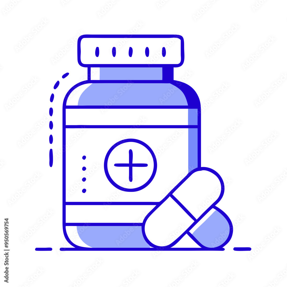 Prescription Bottle in White and Blue Color with Pills and Vitamins Prescription Bottle in White and Blue Color with Pills and Vitamins