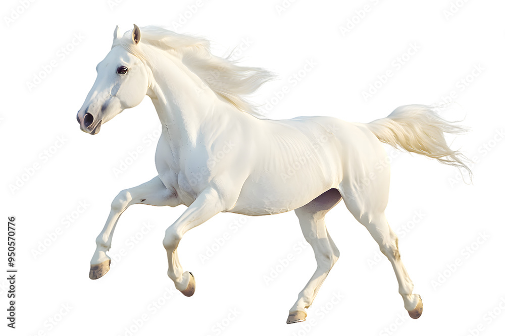 White stallion run gallop isolated on transparent background. Arabian horse White stallion run gallop isolated on transparent background. Arabian horse