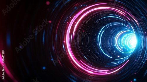 A mesmerizing abstract background featuring a glowing tunnel composed of swirling blue and pink neon lights. The circular patterns create a dynamic and hypnotic visual effect, suggesting concepts of m