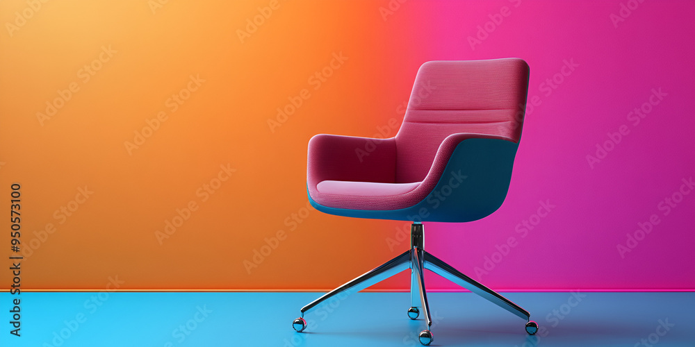 Pink Chair with Curved Design on Gray Stand Pink Chair with Curved Design on Gray Stand