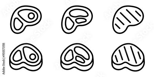 meat icon set. Beef vector illustration. Steak symbol. BBQ sign. Raw meat pictogram. Grilled steak icon.