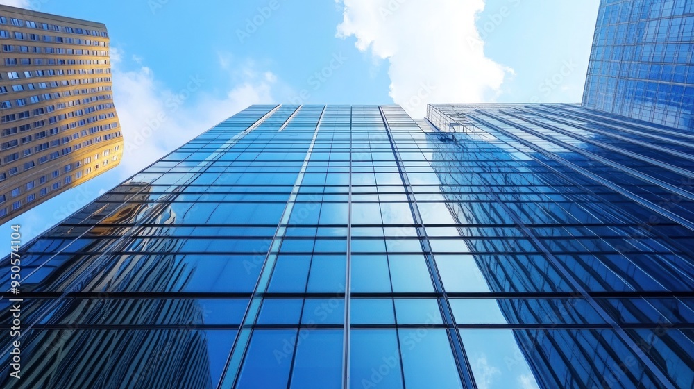 Fototapeta premium Modern Glass Skyscraper Against a Blue Sky