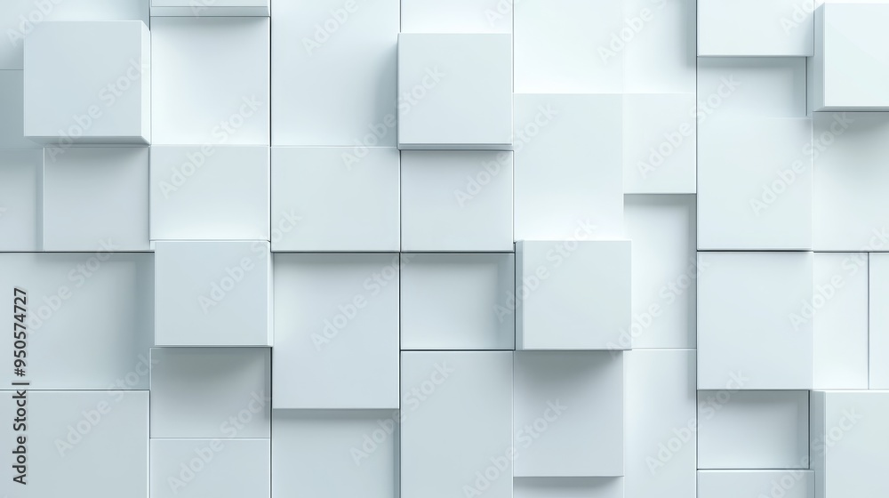 A seamless pattern of white square rhombus shapes, creating a modern and abstract background. The 3D effect adds depth and texture, symbolizing unity, structure, and futuristic design.