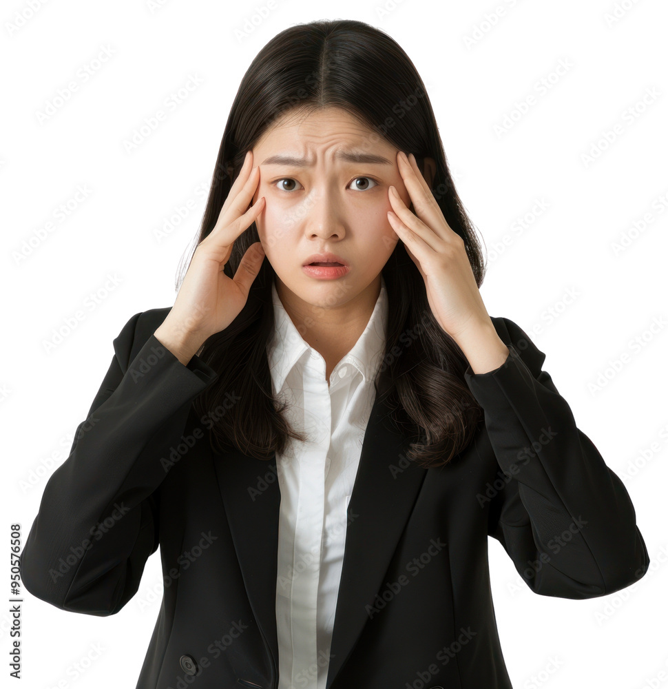 PNG Stressed businesswoman in formal attire PNG Stressed businesswoman in formal attire