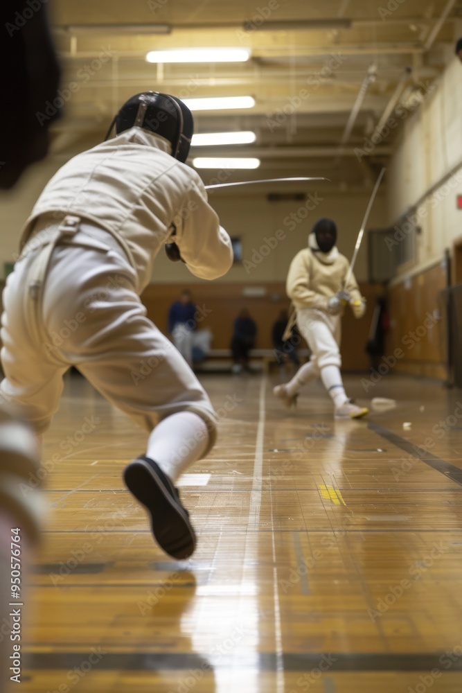 Fototapeta premium Fencer in Action, Close Up. Sports