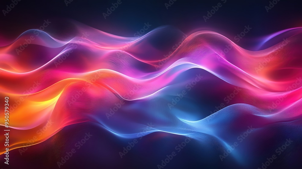 Fototapeta premium Abstract light waves flowing across the stage, gradient colors, modern artinspired backdrop ,