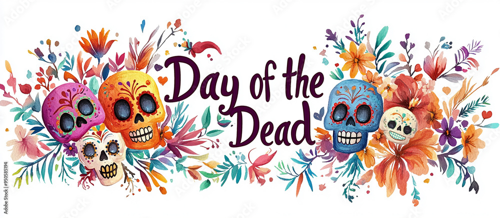 Day of the Dead, greeting banner, Mexican colorful skulls. Mexican, hispanic ceramic pottery Day of the Dead ,Dia de los Muertos, skulls Day of the Dead, greeting banner, Mexican colorful skulls. Mexican, hispanic ceramic pottery Day of the Dead ,Dia de los Muertos, skulls