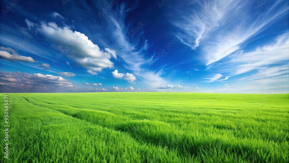 Vibrant green grass field under clear blue sky, grass, green, field, meadow, nature, outdoor, landscape, background, summer Vibrant green grass field under clear blue sky, grass, green, field, meadow, nature, outdoor, landscape, background, summer