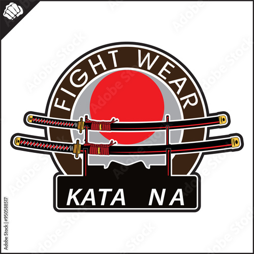 Japanes Samurai sword - katana. Martial arts logo, emblem. Okinawa. Vector EPS photo