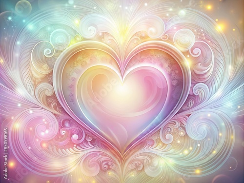 A delicate, glowing heart symbol shines brightly amidst soft, pastel hues, surrounded by gentle, swirling patterns, evoking feelings of tender romance and affection. photo