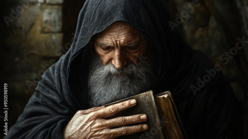 praying old man with long beard photo