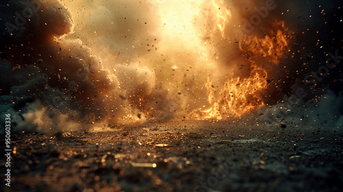 Battlefield with high clouds of smoke and dust in the background.