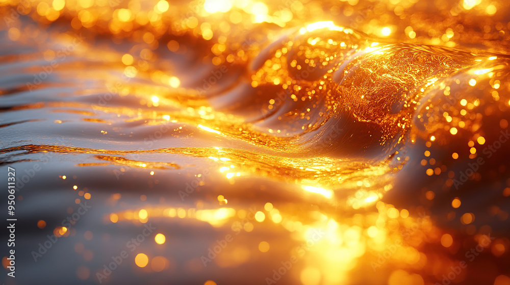 Abstract close-up of rippling golden water with sunlit bokeh. Abstract close-up of rippling golden water with sunlit bokeh.