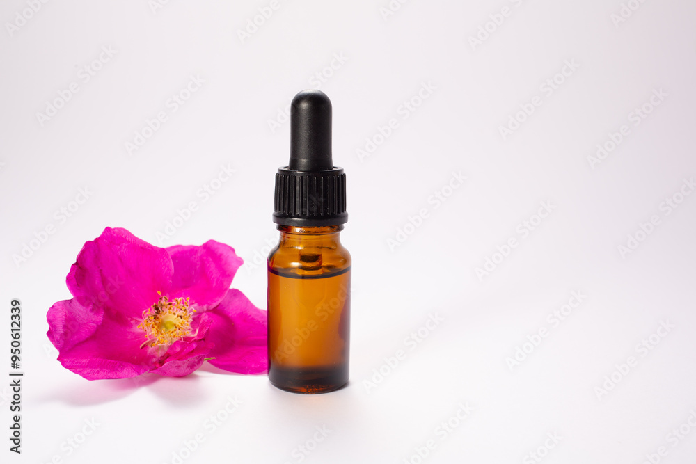 Essential and flower isolated on white background. Healthy. Copy space. Close up Essential and flower isolated on white background. Healthy. Copy space. Close up