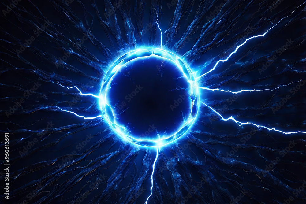 Blue glowing electric circle on a dark background. 3D Rendering Blue glowing electric circle on a dark background. 3D Rendering
