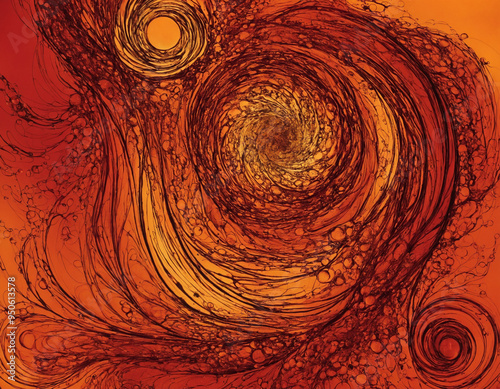 a red background with swirls and bubbles