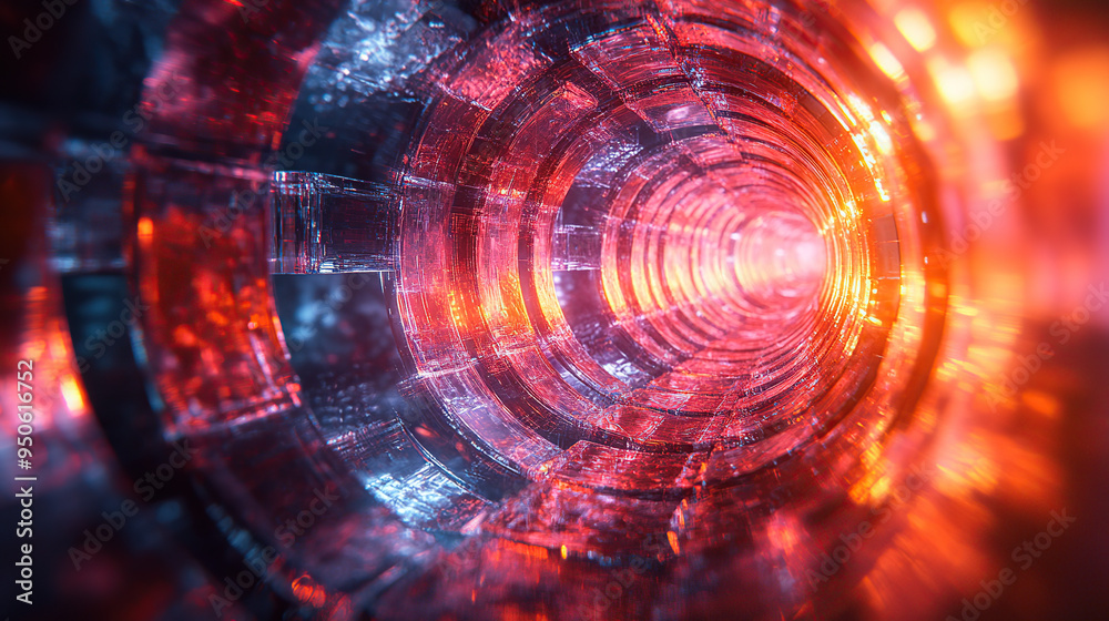 Abstract digital tunnel with glowing red and orange lights. Abstract digital tunnel with glowing red and orange lights.