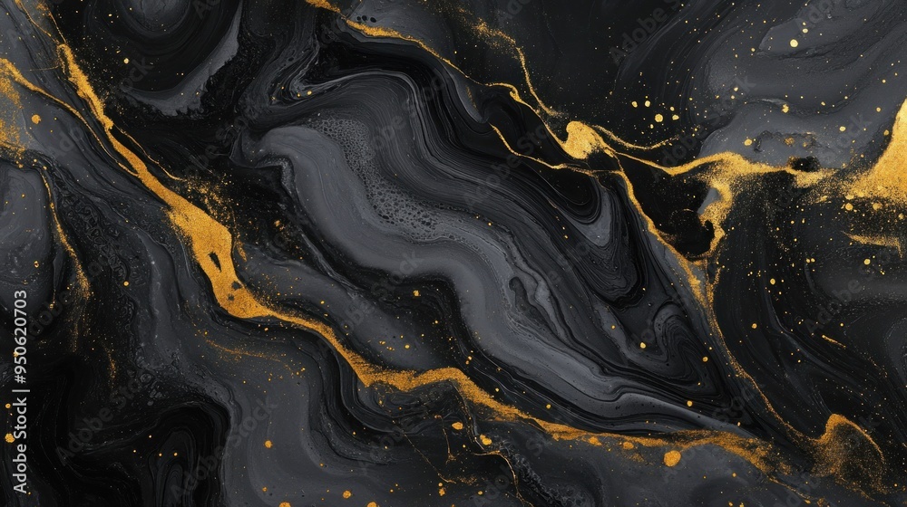 Abstract Black and Gold Swirls