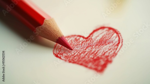 Wallpaper Mural Image of a red pencil drawing a heart shape on white paper. Torontodigital.ca