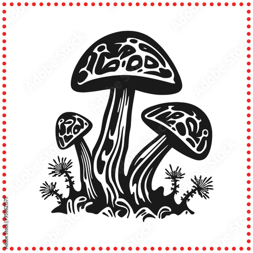 Playful Mushroom Silhouette Vector for Fantasy and Storybook Graphics