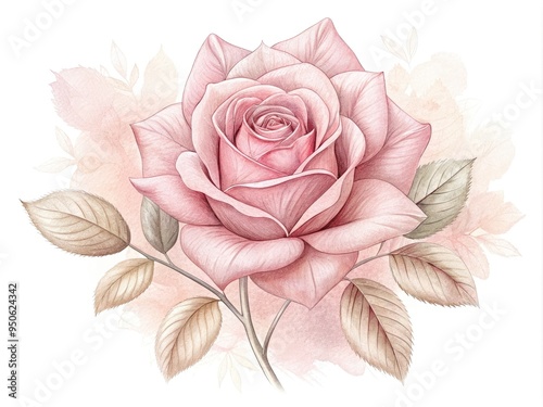 Delicate, hand-drawn rose illustration in soft pink hues, adorned with subtle textures and elegant lines, perfect for romantic and feminine design projects.