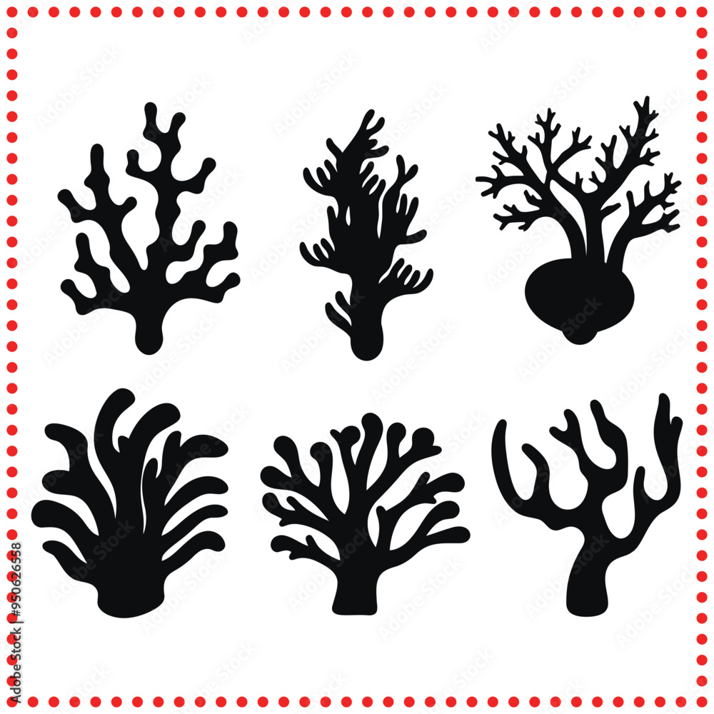 Elegant Coral Silhouettes Vector Art for Oceanic and Marine Themed Projects Elegant Coral Silhouettes Vector Art for Oceanic and Marine Themed Projects