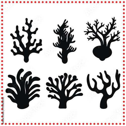 Elegant Coral Silhouettes Vector Art for Oceanic and Marine Themed Projects