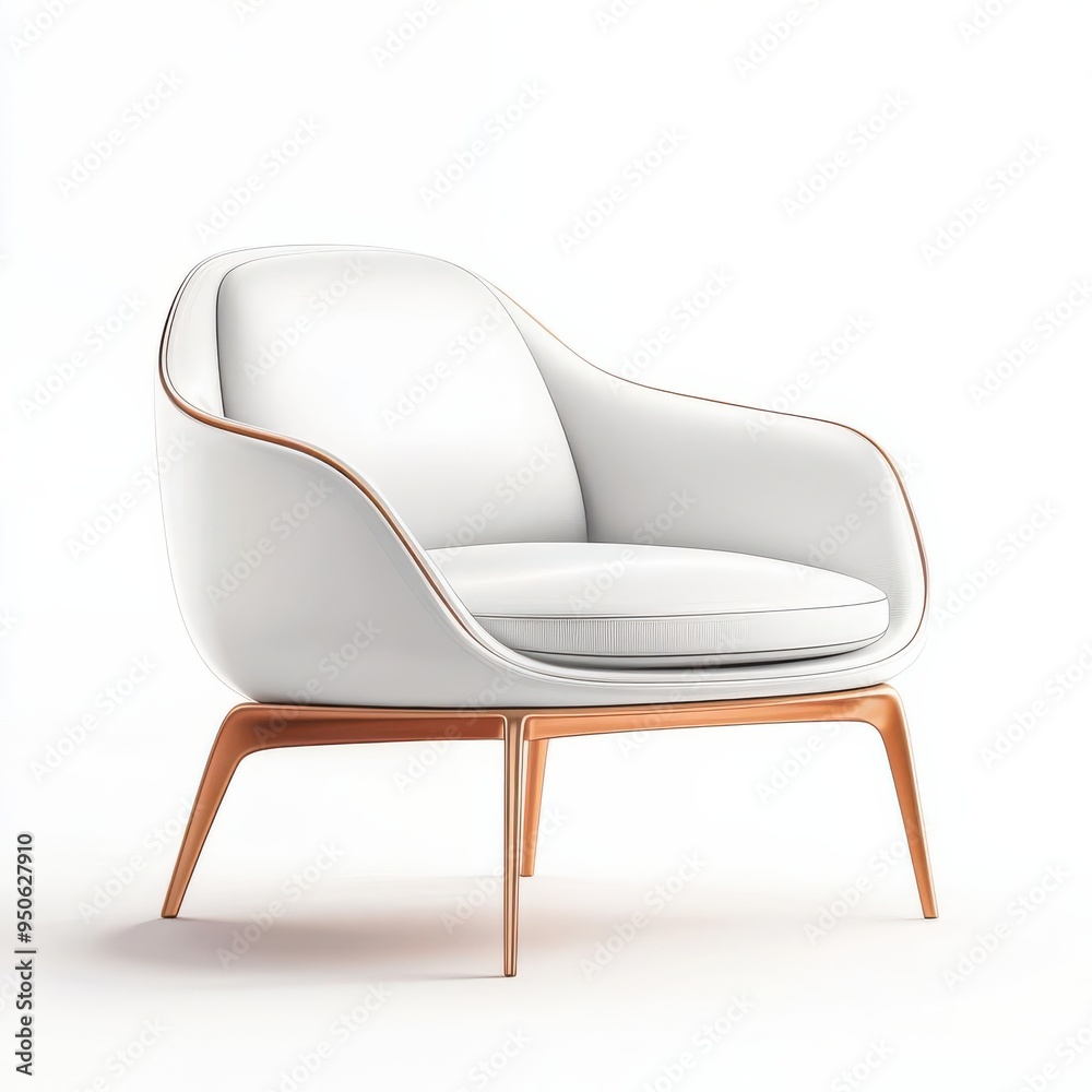 Naklejka premium Stylish modern furniture, interior design element, realistic sketch, neutral tones, isolated on white background