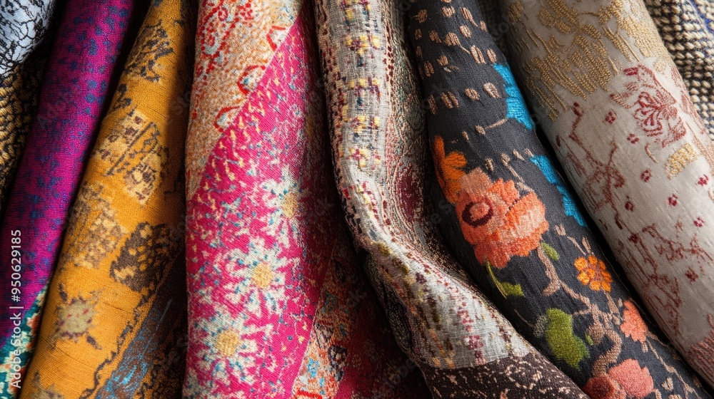 A close-up of fabrics with patterns and textures from various parts of the world, highlighting global textile diversity. A close-up of fabrics with patterns and textures from various parts of the world, highlighting global textile diversity.