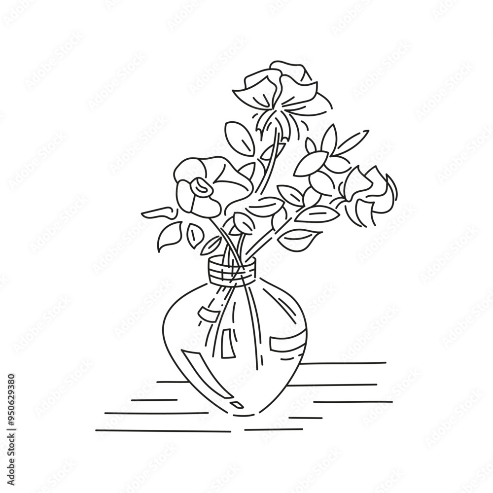 Doodle bouquet with flowers in vase. Simple floral sketch. Botanical illustration. Vector illustration. Doodle bouquet with flowers in vase. Simple floral sketch. Botanical illustration. Vector illustration.