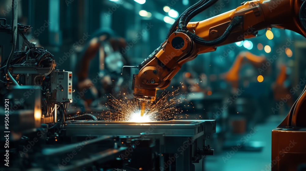 W zakładzie produkcyjnym z branży motoryzacyjnej, inżynierowie nadzorują automatyczne ramiona robotów spawalniczych. W zakładzie produkcyjnym z branży motoryzacyjnej, inżynierowie nadzorują automatyczne ramiona robotów spawalniczych.