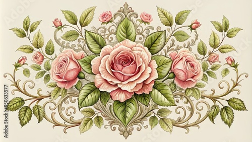 Delicate, intricately drawn rose illustration with vintage flair, surrounded by ornate filigree and subtle texture, perfect for adding elegance to scrapbooking and paper crafts.