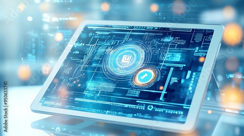 Wallpaper Mural A closeup of a tablet displaying a multifactor authentication process, with defense mechanisms, reset options, and authorization controls integrated into the design Torontodigital.ca