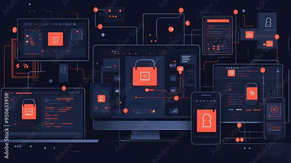 A digital interface showing a multifactor authentication process on various devices, with defense systems, reset functions, and authorization management tools clearly visualized A digital interface showing a multifactor authentication process on various devices, with defense systems, reset functions, and authorization management tools clearly visualized