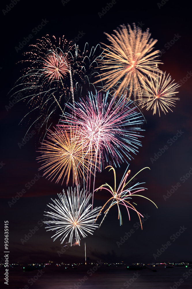 Fireworks Against Sky with Boat Lights 15-45