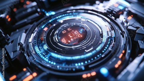 Wallpaper Mural Futuristic Technology Interface with Glowing Lights and Circular Design Torontodigital.ca